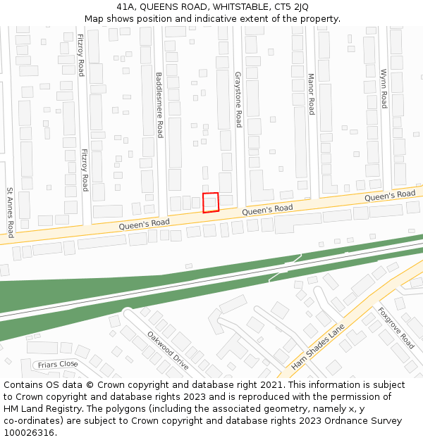 41A, QUEENS ROAD, WHITSTABLE, CT5 2JQ: Location map and indicative extent of plot