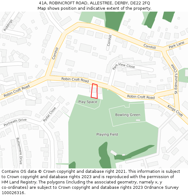 41A, ROBINCROFT ROAD, ALLESTREE, DERBY, DE22 2FQ: Location map and indicative extent of plot