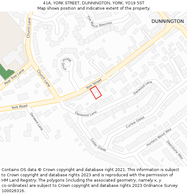 41A, YORK STREET, DUNNINGTON, YORK, YO19 5ST: Location map and indicative extent of plot