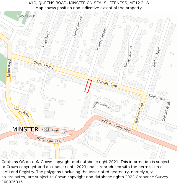 41C, QUEENS ROAD, MINSTER ON SEA, SHEERNESS, ME12 2HA: Location map and indicative extent of plot
