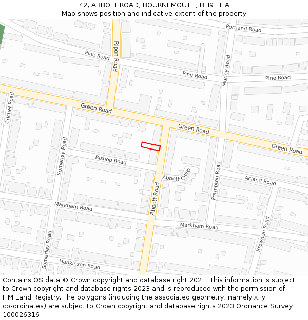 42, ABBOTT ROAD, BOURNEMOUTH, BH9 1HA: Location map and indicative extent of plot