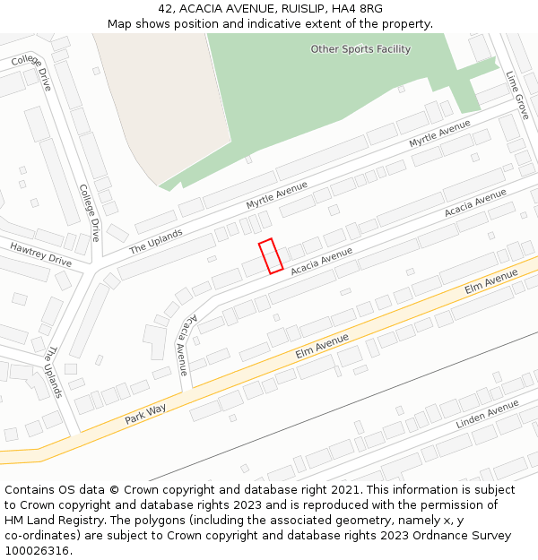 42, ACACIA AVENUE, RUISLIP, HA4 8RG: Location map and indicative extent of plot