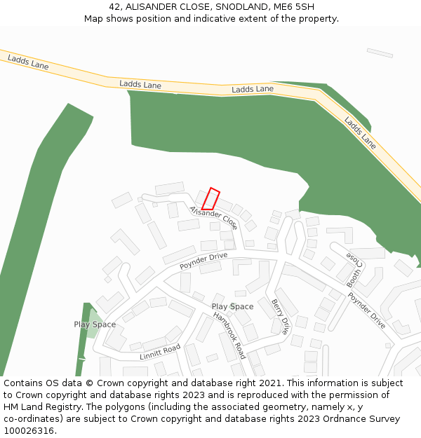 42, ALISANDER CLOSE, SNODLAND, ME6 5SH: Location map and indicative extent of plot