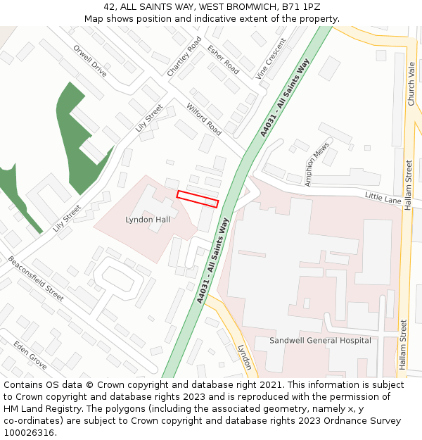 42, ALL SAINTS WAY, WEST BROMWICH, B71 1PZ: Location map and indicative extent of plot