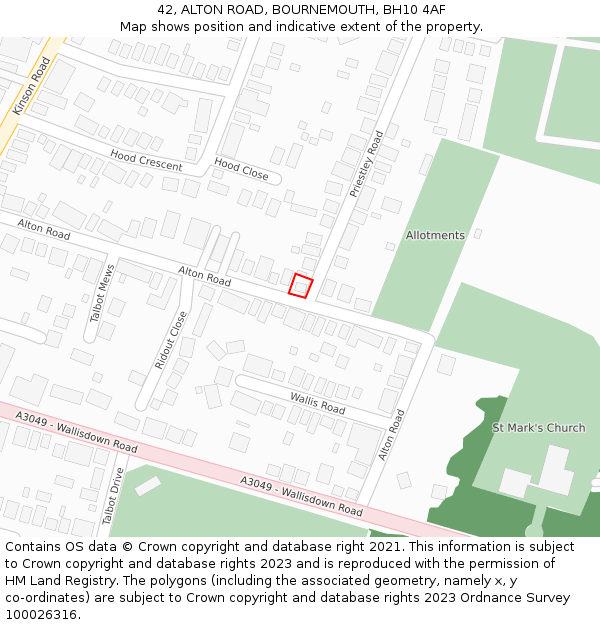 42, ALTON ROAD, BOURNEMOUTH, BH10 4AF: Location map and indicative extent of plot