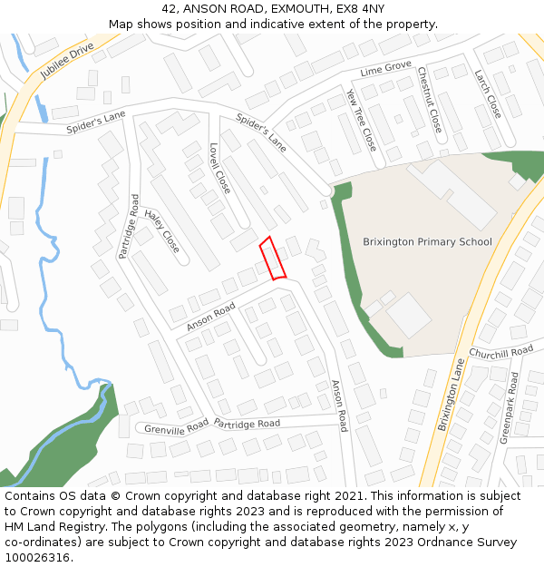 42, ANSON ROAD, EXMOUTH, EX8 4NY: Location map and indicative extent of plot