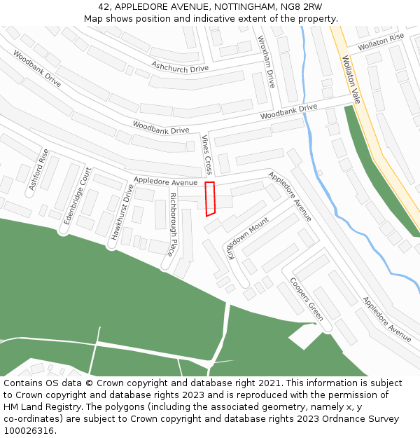 42, APPLEDORE AVENUE, NOTTINGHAM, NG8 2RW: Location map and indicative extent of plot