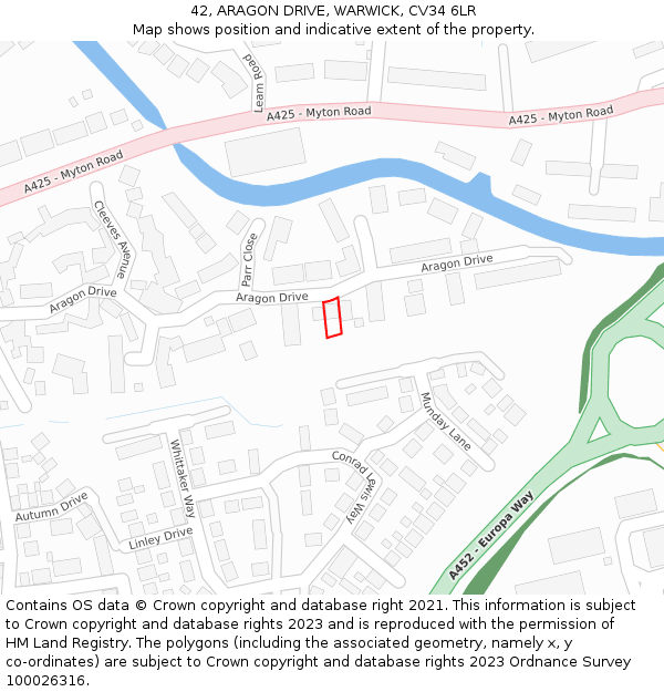 42, ARAGON DRIVE, WARWICK, CV34 6LR: Location map and indicative extent of plot