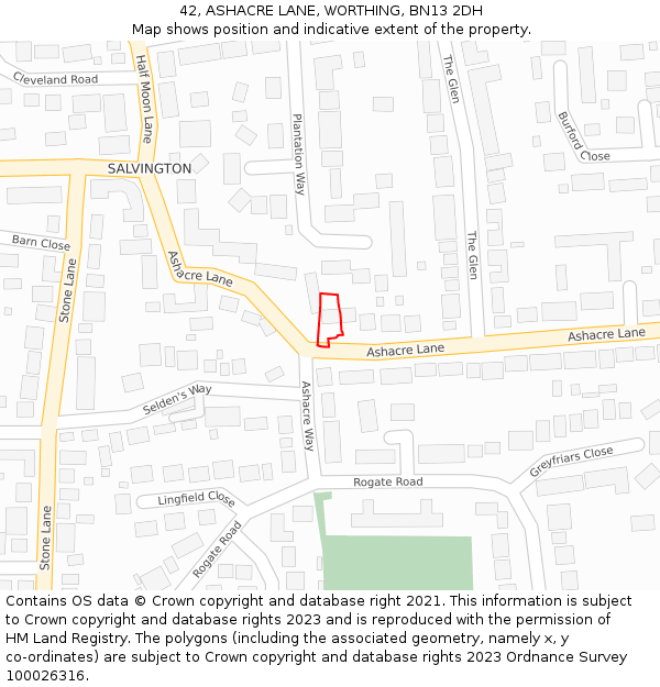 42, ASHACRE LANE, WORTHING, BN13 2DH: Location map and indicative extent of plot