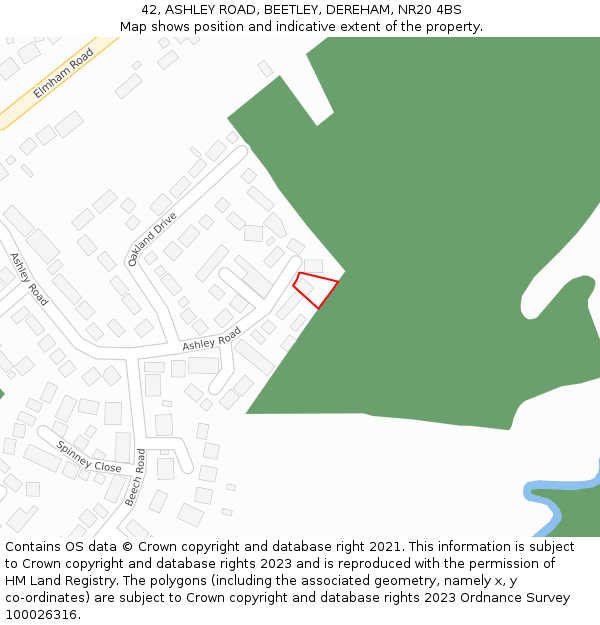 42, ASHLEY ROAD, BEETLEY, DEREHAM, NR20 4BS: Location map and indicative extent of plot