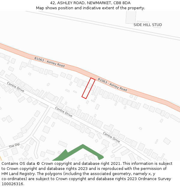 42, ASHLEY ROAD, NEWMARKET, CB8 8DA: Location map and indicative extent of plot