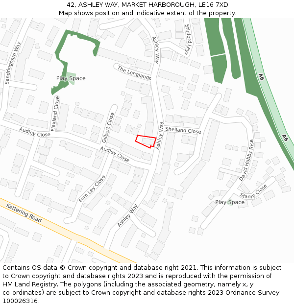 42, ASHLEY WAY, MARKET HARBOROUGH, LE16 7XD: Location map and indicative extent of plot
