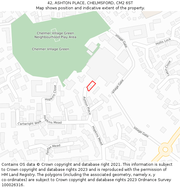 42, ASHTON PLACE, CHELMSFORD, CM2 6ST: Location map and indicative extent of plot