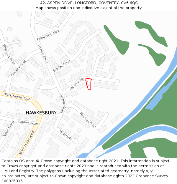 42, ASPEN DRIVE, LONGFORD, COVENTRY, CV6 6QS: Location map and indicative extent of plot
