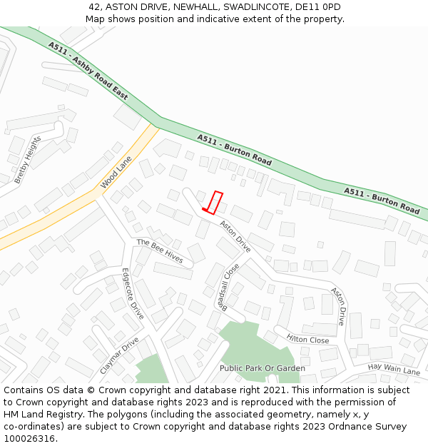 42, ASTON DRIVE, NEWHALL, SWADLINCOTE, DE11 0PD: Location map and indicative extent of plot