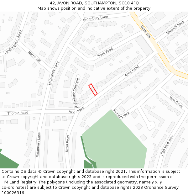 42, AVON ROAD, SOUTHAMPTON, SO18 4FQ: Location map and indicative extent of plot
