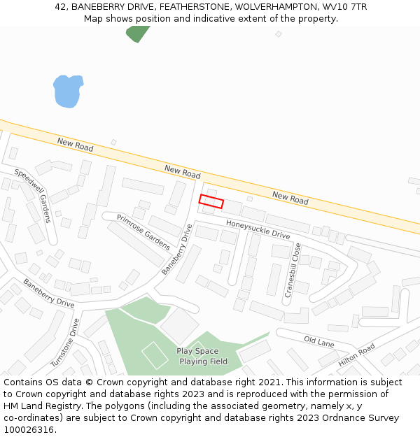42, BANEBERRY DRIVE, FEATHERSTONE, WOLVERHAMPTON, WV10 7TR: Location map and indicative extent of plot