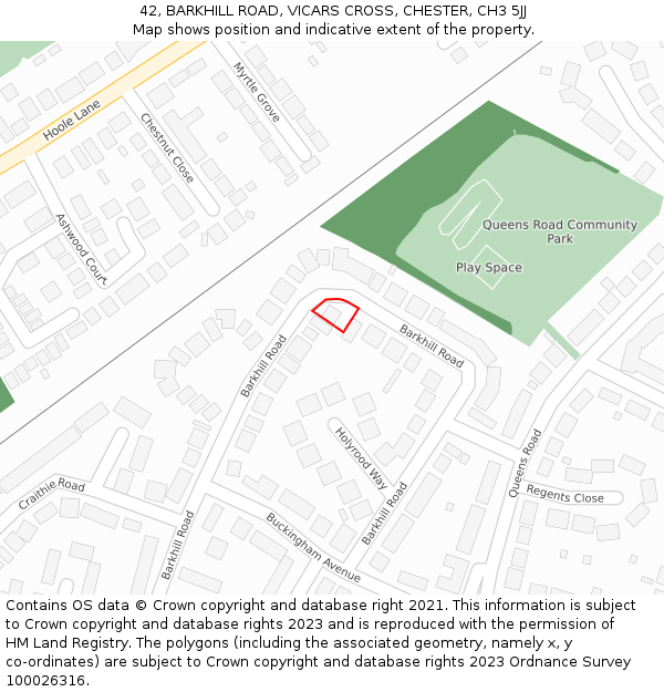 42, BARKHILL ROAD, VICARS CROSS, CHESTER, CH3 5JJ: Location map and indicative extent of plot