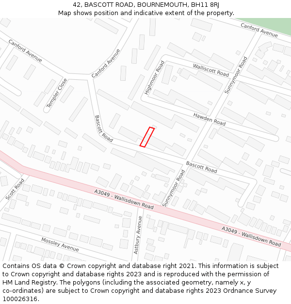 42, BASCOTT ROAD, BOURNEMOUTH, BH11 8RJ: Location map and indicative extent of plot