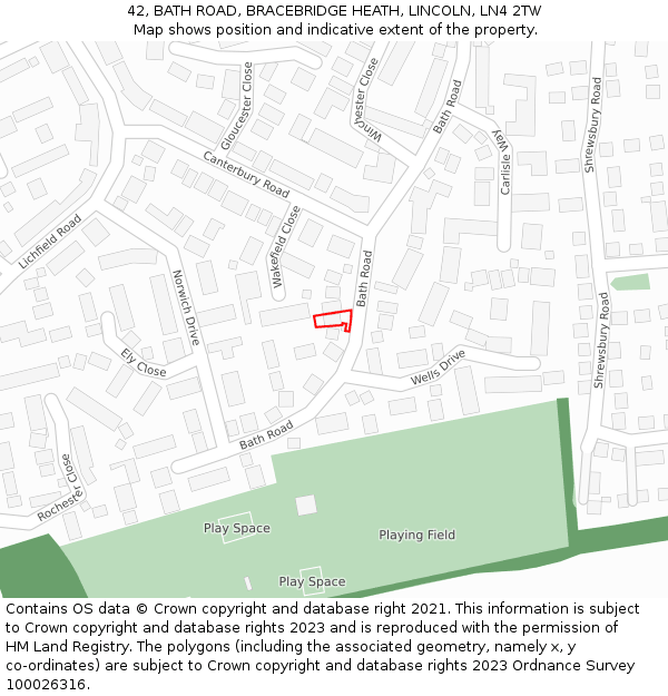 42, BATH ROAD, BRACEBRIDGE HEATH, LINCOLN, LN4 2TW: Location map and indicative extent of plot