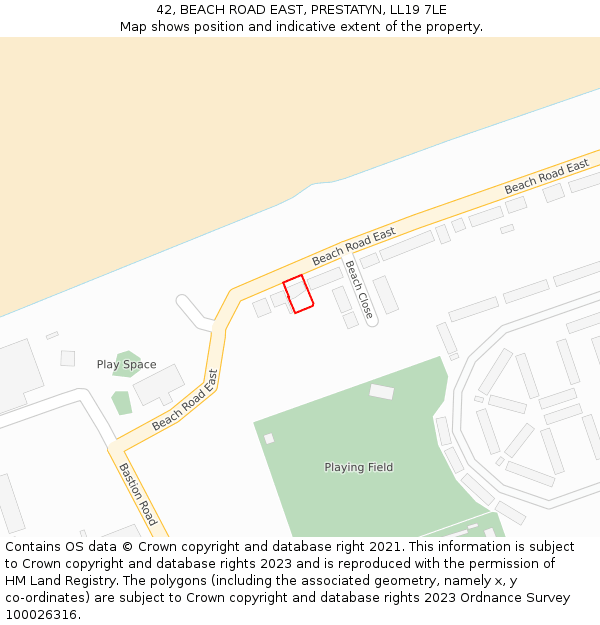 42, BEACH ROAD EAST, PRESTATYN, LL19 7LE: Location map and indicative extent of plot