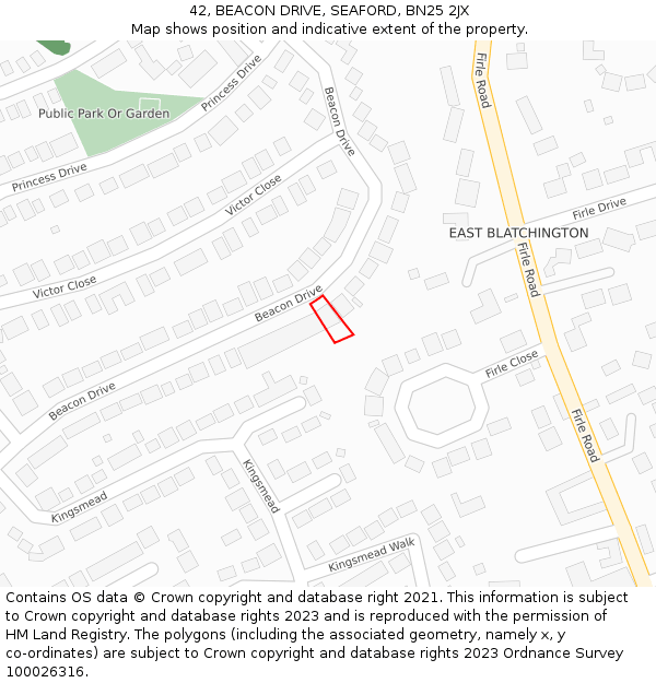 42, BEACON DRIVE, SEAFORD, BN25 2JX: Location map and indicative extent of plot