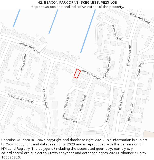 42, BEACON PARK DRIVE, SKEGNESS, PE25 1GE: Location map and indicative extent of plot