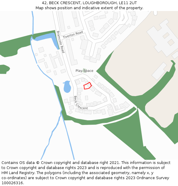 42, BECK CRESCENT, LOUGHBOROUGH, LE11 2UT: Location map and indicative extent of plot