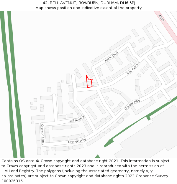 42, BELL AVENUE, BOWBURN, DURHAM, DH6 5PJ: Location map and indicative extent of plot