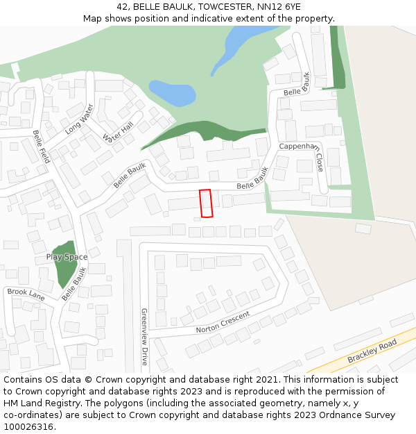 42, BELLE BAULK, TOWCESTER, NN12 6YE: Location map and indicative extent of plot
