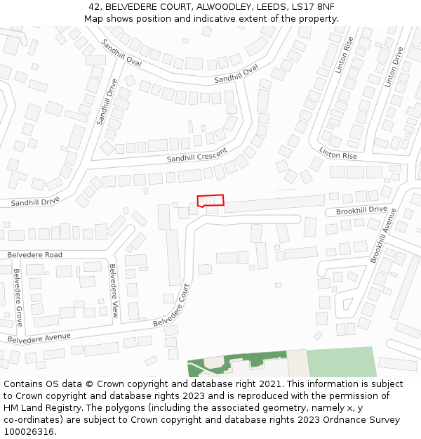 42, BELVEDERE COURT, ALWOODLEY, LEEDS, LS17 8NF: Location map and indicative extent of plot