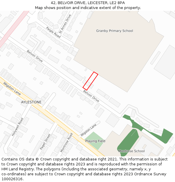 42, BELVOIR DRIVE, LEICESTER, LE2 8PA: Location map and indicative extent of plot