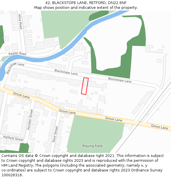 42, BLACKSTOPE LANE, RETFORD, DN22 6NF: Location map and indicative extent of plot