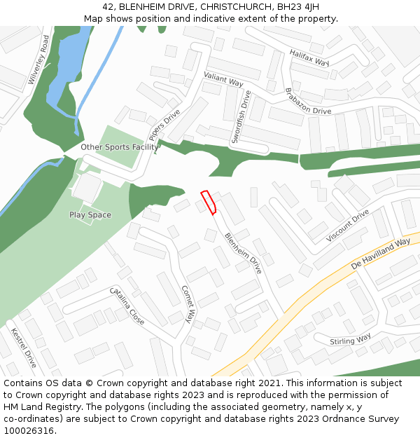 42, BLENHEIM DRIVE, CHRISTCHURCH, BH23 4JH: Location map and indicative extent of plot