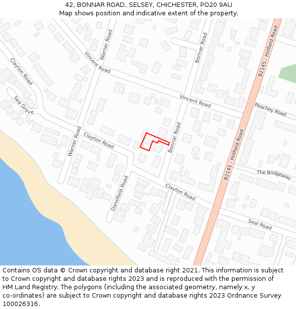 42, BONNAR ROAD, SELSEY, CHICHESTER, PO20 9AU: Location map and indicative extent of plot