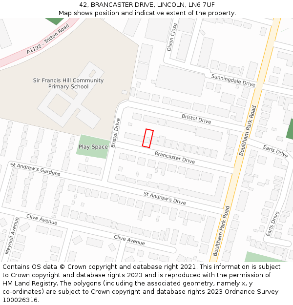 42, BRANCASTER DRIVE, LINCOLN, LN6 7UF: Location map and indicative extent of plot