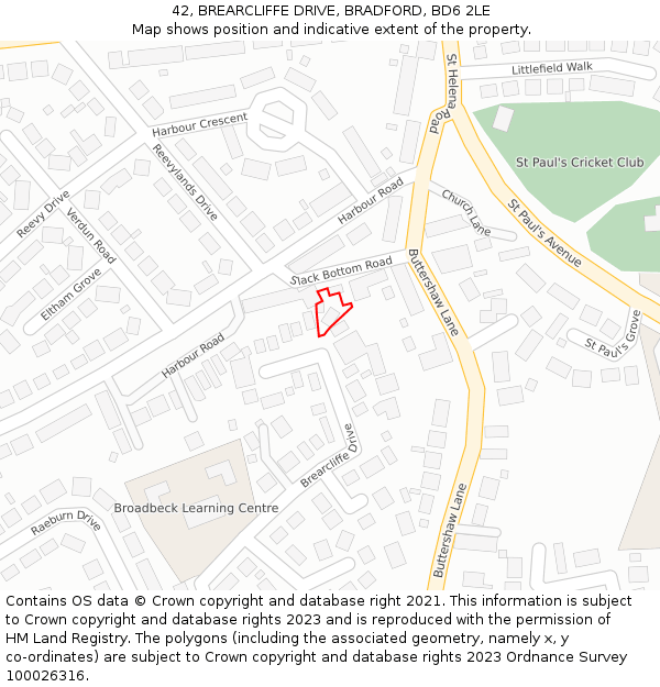 42, BREARCLIFFE DRIVE, BRADFORD, BD6 2LE: Location map and indicative extent of plot