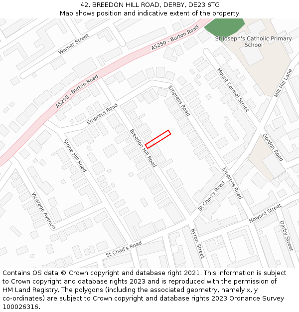 42, BREEDON HILL ROAD, DERBY, DE23 6TG: Location map and indicative extent of plot