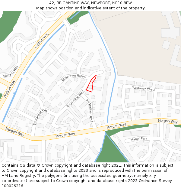 42, BRIGANTINE WAY, NEWPORT, NP10 8EW: Location map and indicative extent of plot