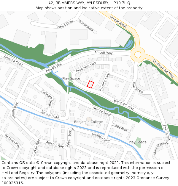 42, BRIMMERS WAY, AYLESBURY, HP19 7HQ: Location map and indicative extent of plot