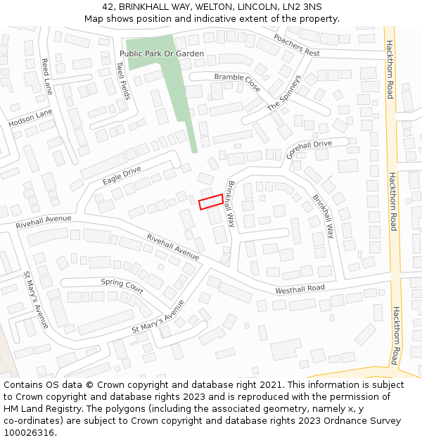 42, BRINKHALL WAY, WELTON, LINCOLN, LN2 3NS: Location map and indicative extent of plot