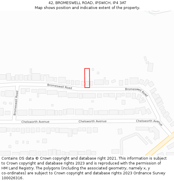 42, BROMESWELL ROAD, IPSWICH, IP4 3AT: Location map and indicative extent of plot