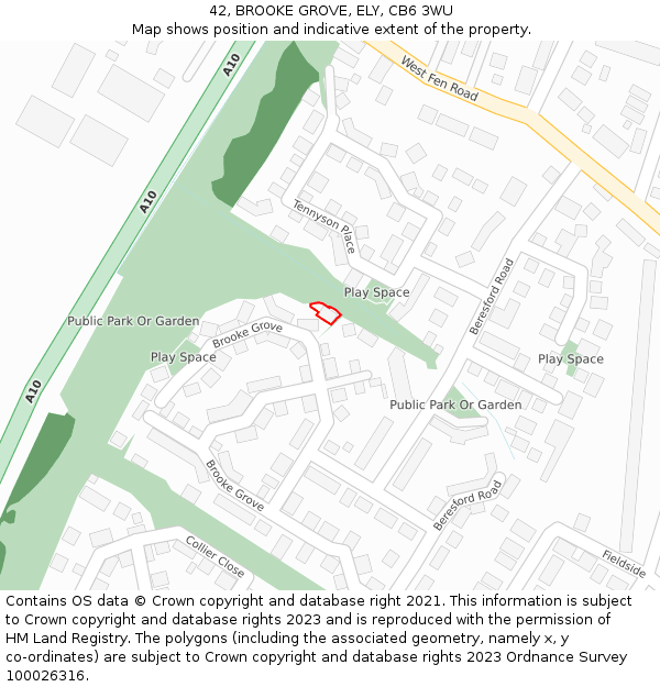 42, BROOKE GROVE, ELY, CB6 3WU: Location map and indicative extent of plot