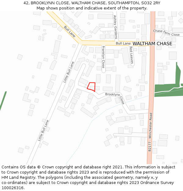 42, BROOKLYNN CLOSE, WALTHAM CHASE, SOUTHAMPTON, SO32 2RY: Location map and indicative extent of plot