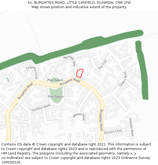 42, BURGATTES ROAD, LITTLE CANFIELD, DUNMOW, CM6 1FW: Location map and indicative extent of plot