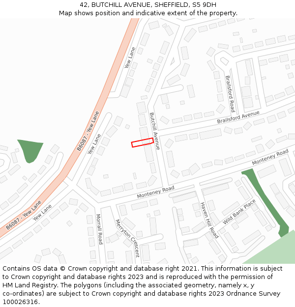 42, BUTCHILL AVENUE, SHEFFIELD, S5 9DH: Location map and indicative extent of plot