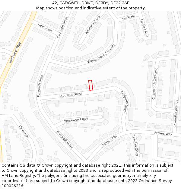 42, CADGWITH DRIVE, DERBY, DE22 2AE: Location map and indicative extent of plot