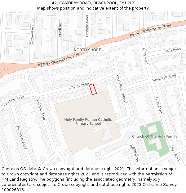 42, CAMBRAY ROAD, BLACKPOOL, FY1 2LX: Location map and indicative extent of plot