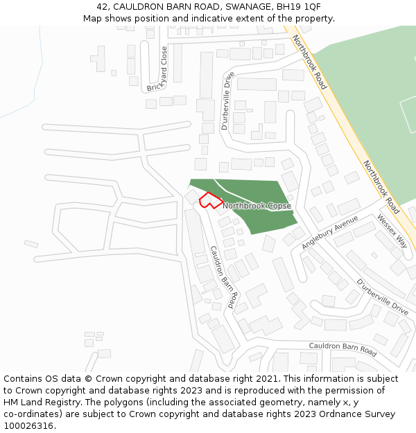 42, CAULDRON BARN ROAD, SWANAGE, BH19 1QF: Location map and indicative extent of plot
