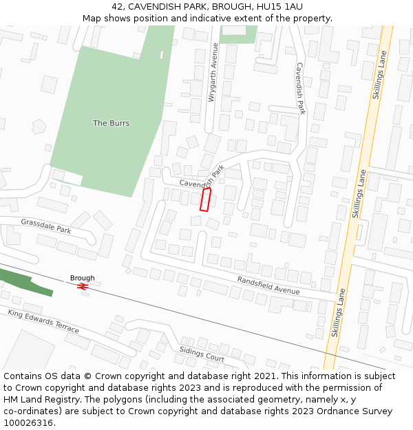 42, CAVENDISH PARK, BROUGH, HU15 1AU: Location map and indicative extent of plot